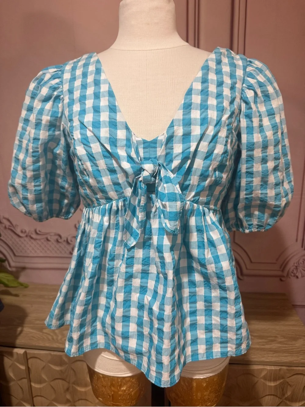 Lilly Pulitzer Sarafina turquoise oasis Gingham short sleeve top Woman 10 🐬💙